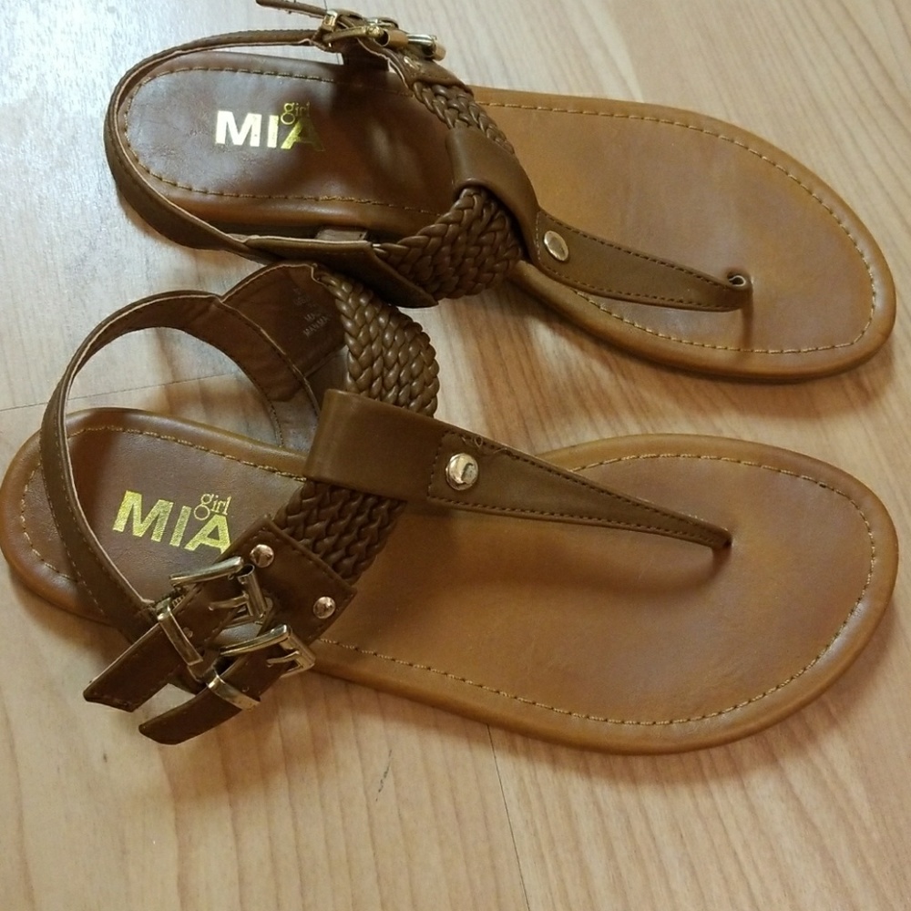 Mia Tan and Gold Leather Thong Sandals